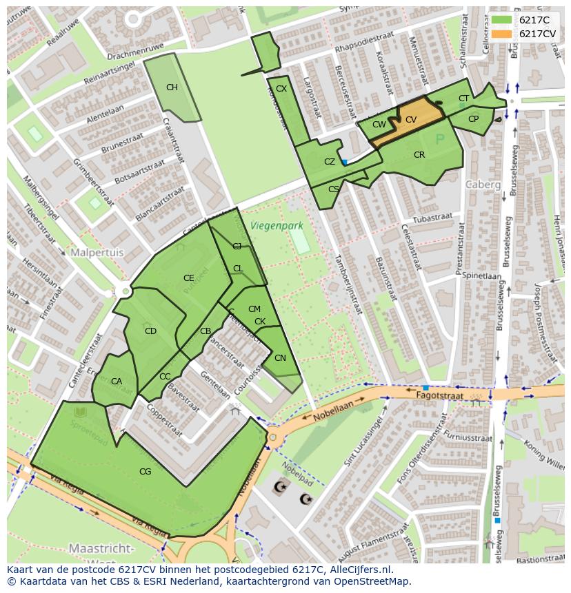 Afbeelding van het postcodegebied 6217 CV op de kaart.