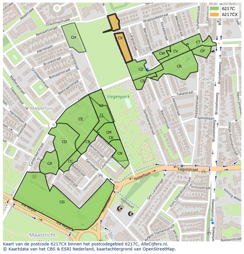 Afbeelding van het postcodegebied 6217 CX op de kaart.