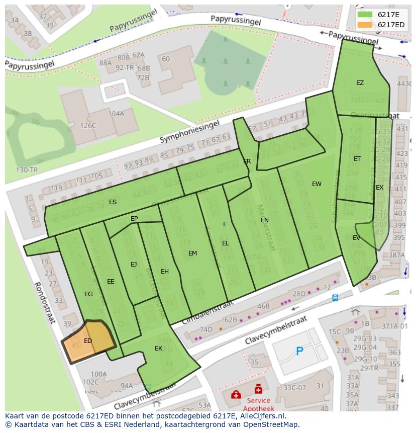 Afbeelding van het postcodegebied 6217 ED op de kaart.