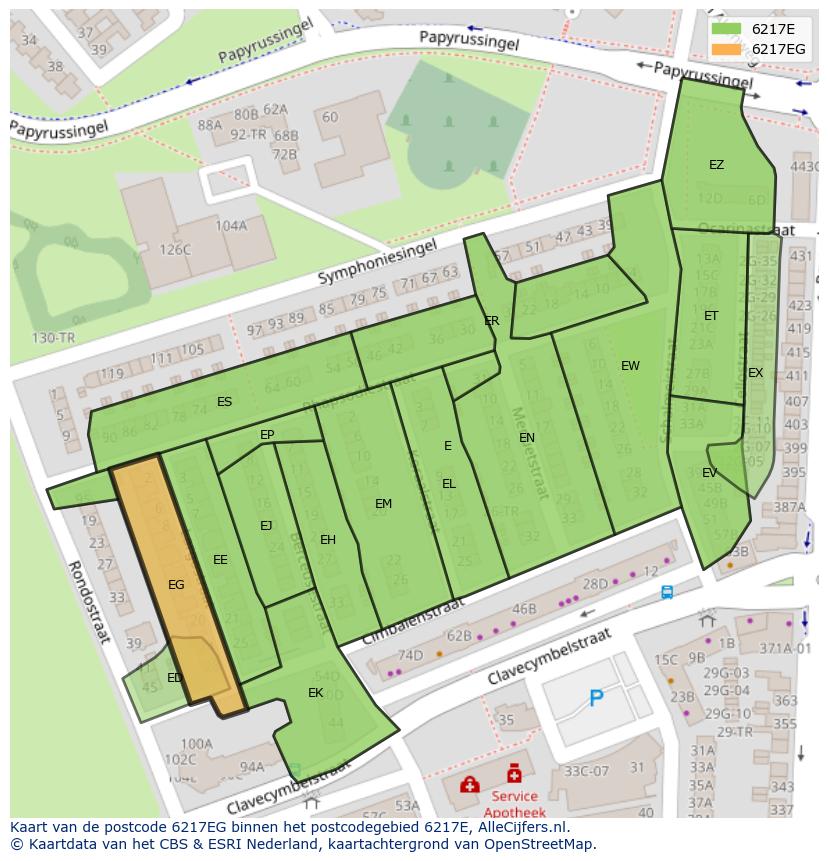 Afbeelding van het postcodegebied 6217 EG op de kaart.