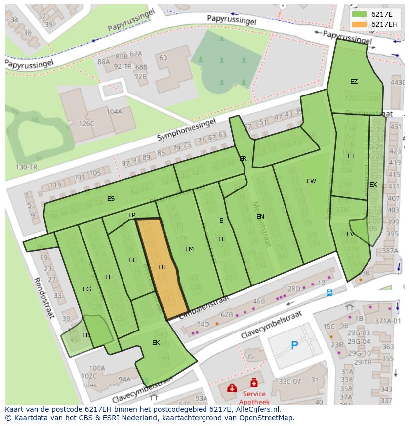 Afbeelding van het postcodegebied 6217 EH op de kaart.