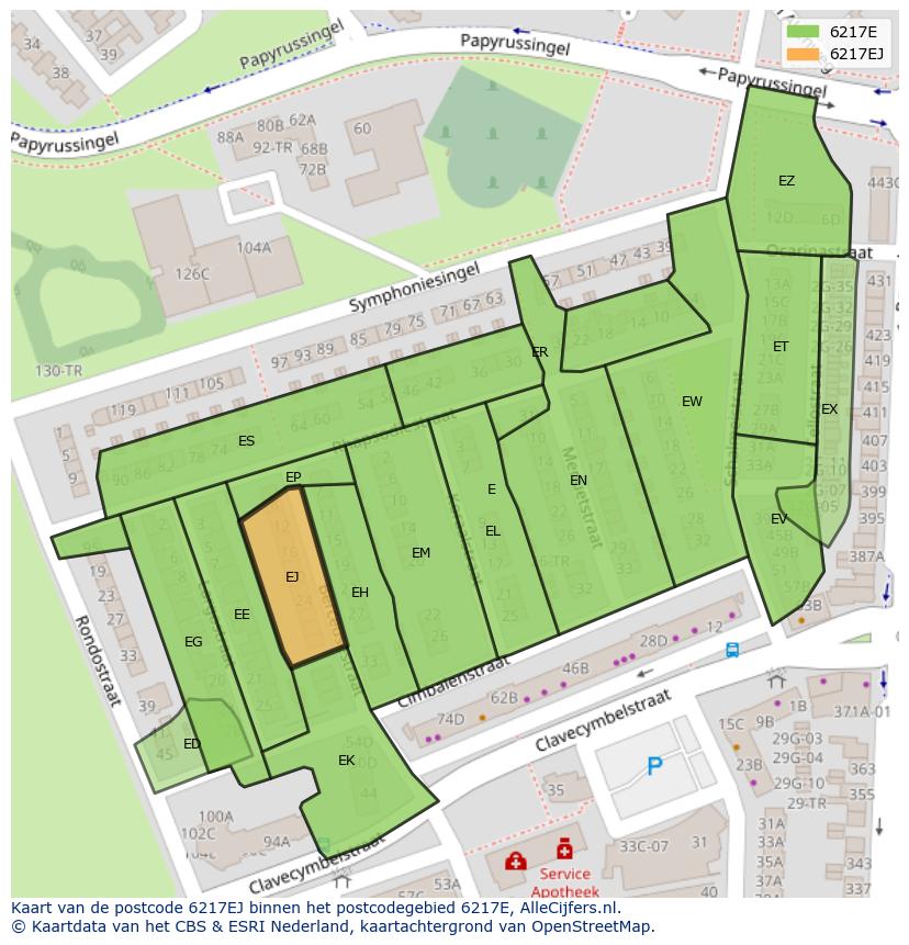 Afbeelding van het postcodegebied 6217 EJ op de kaart.