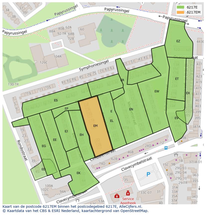 Afbeelding van het postcodegebied 6217 EM op de kaart.