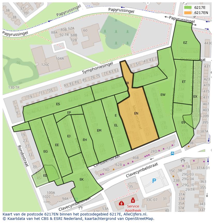 Afbeelding van het postcodegebied 6217 EN op de kaart.