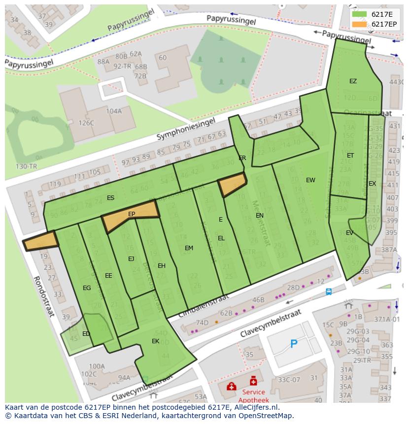 Afbeelding van het postcodegebied 6217 EP op de kaart.