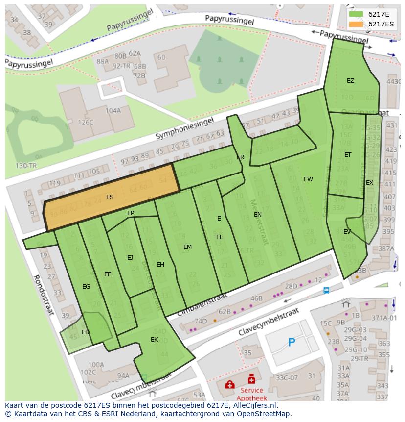 Afbeelding van het postcodegebied 6217 ES op de kaart.
