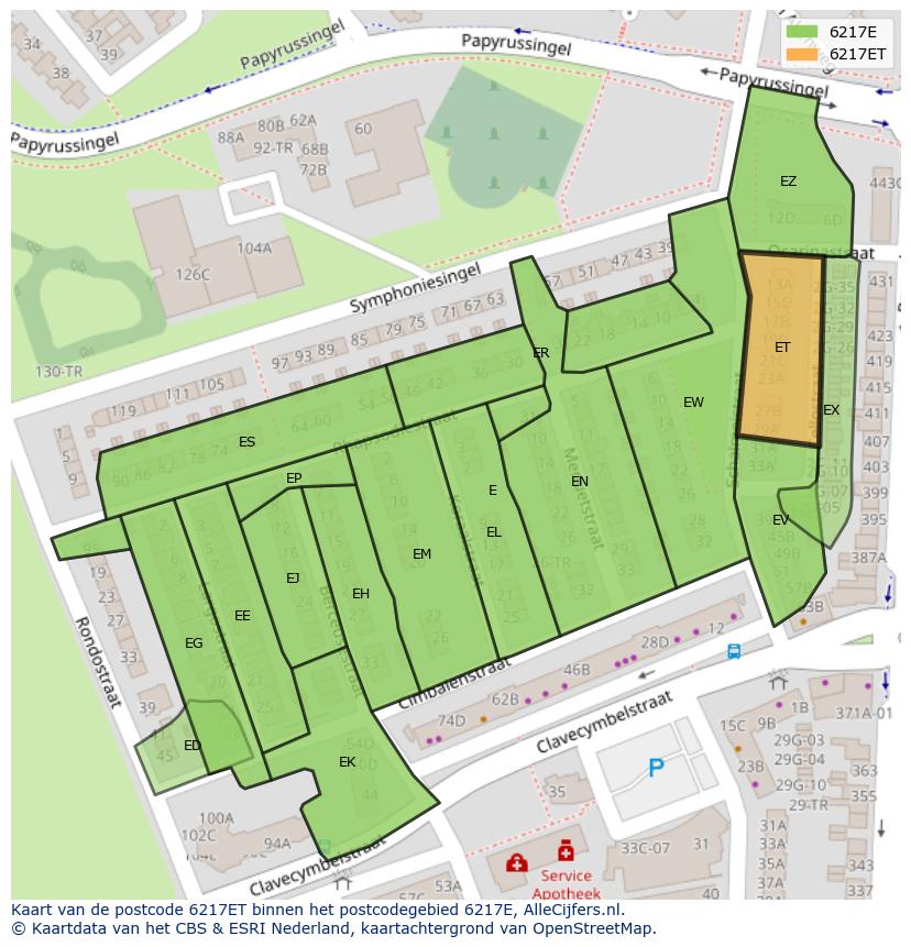 Afbeelding van het postcodegebied 6217 ET op de kaart.