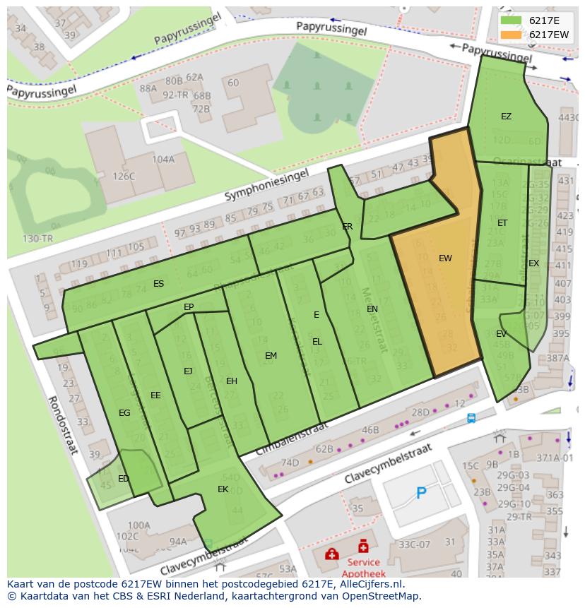 Afbeelding van het postcodegebied 6217 EW op de kaart.