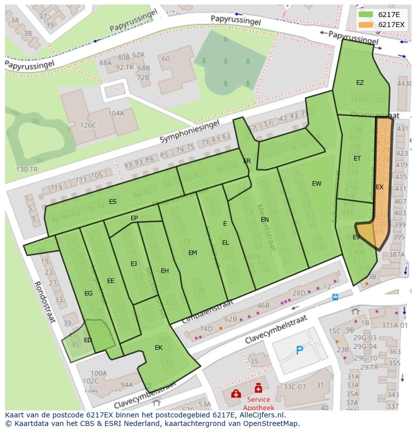 Afbeelding van het postcodegebied 6217 EX op de kaart.