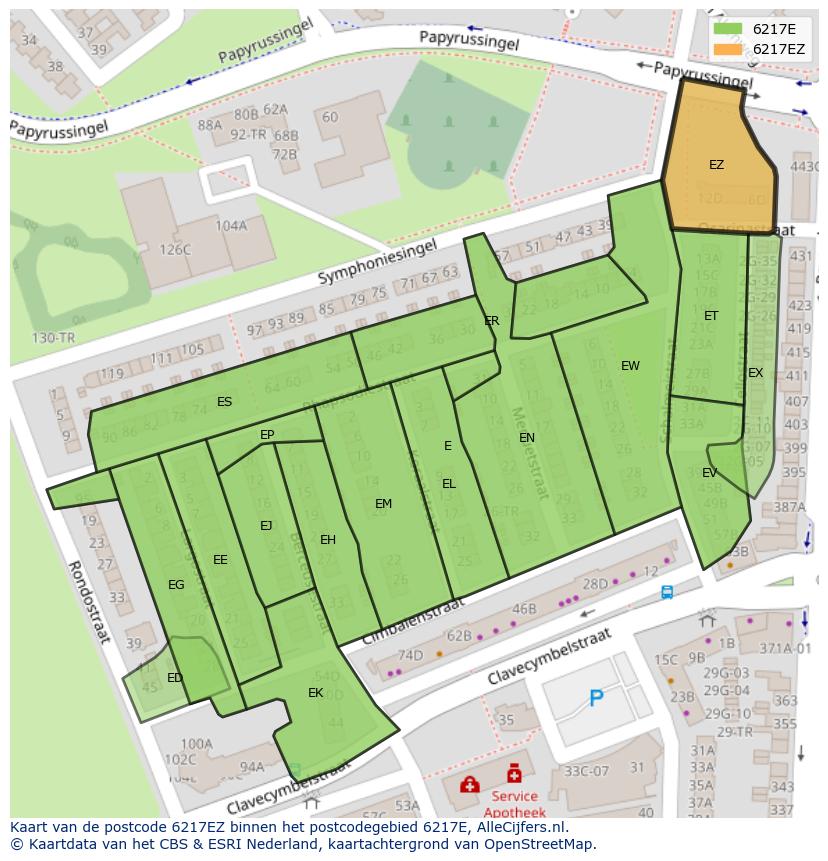Afbeelding van het postcodegebied 6217 EZ op de kaart.