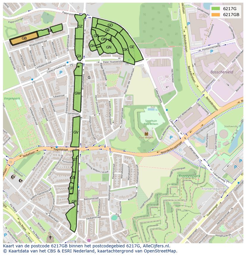 Afbeelding van het postcodegebied 6217 GB op de kaart.