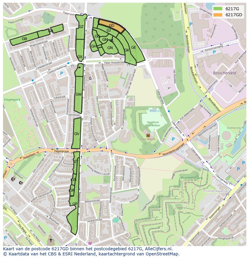 Afbeelding van het postcodegebied 6217 GD op de kaart.