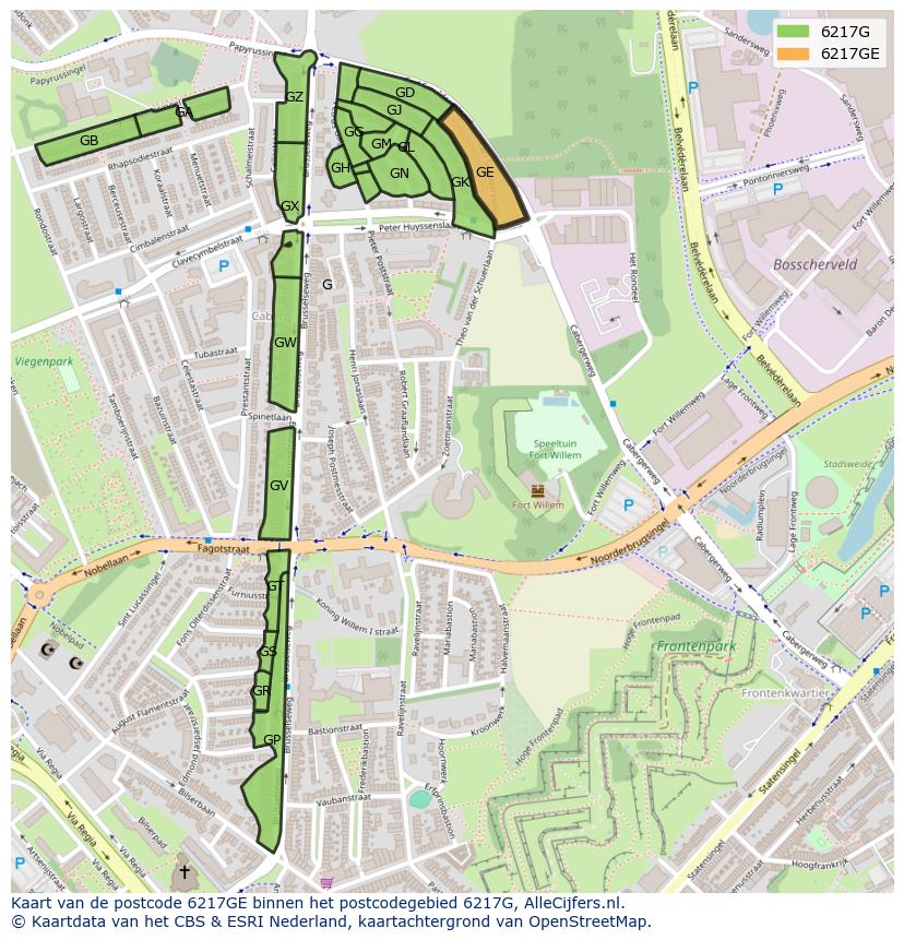 Afbeelding van het postcodegebied 6217 GE op de kaart.
