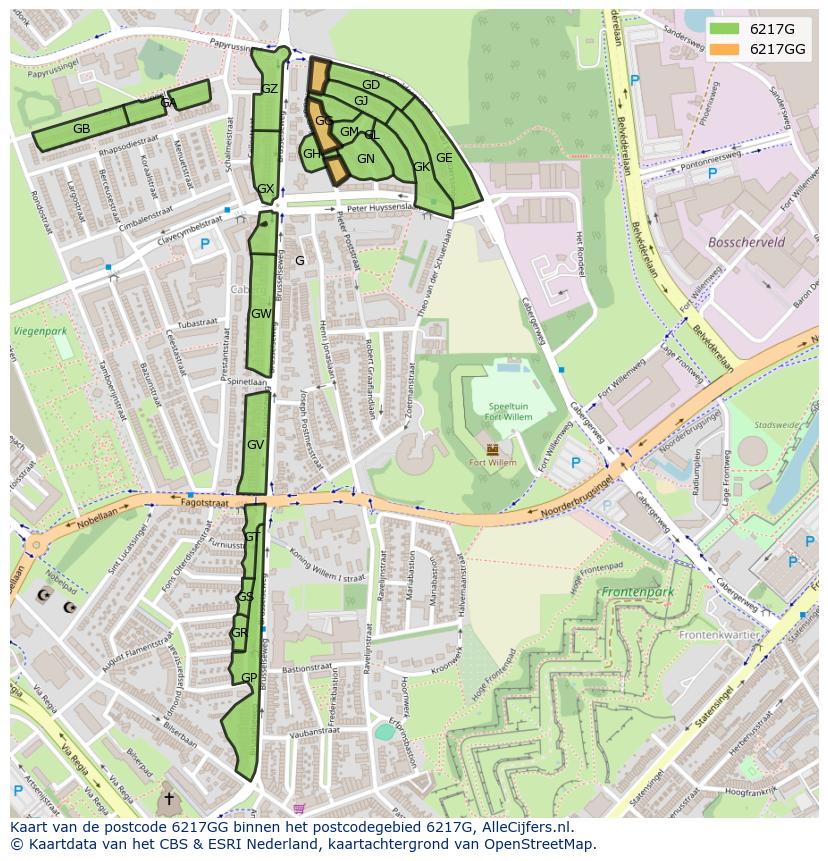 Afbeelding van het postcodegebied 6217 GG op de kaart.
