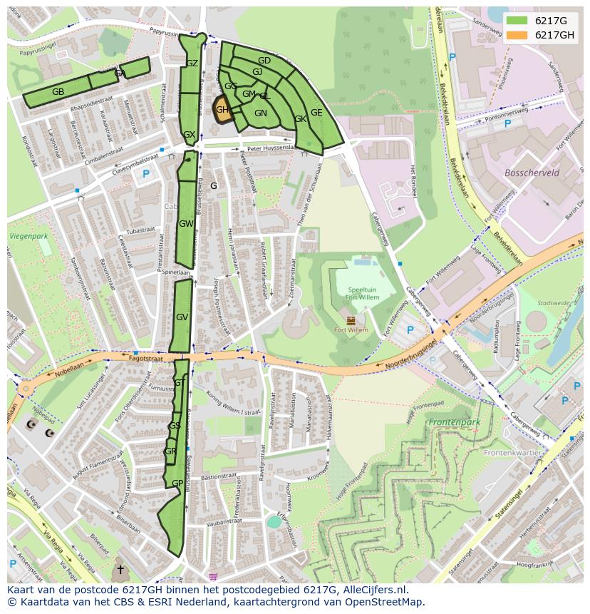 Afbeelding van het postcodegebied 6217 GH op de kaart.