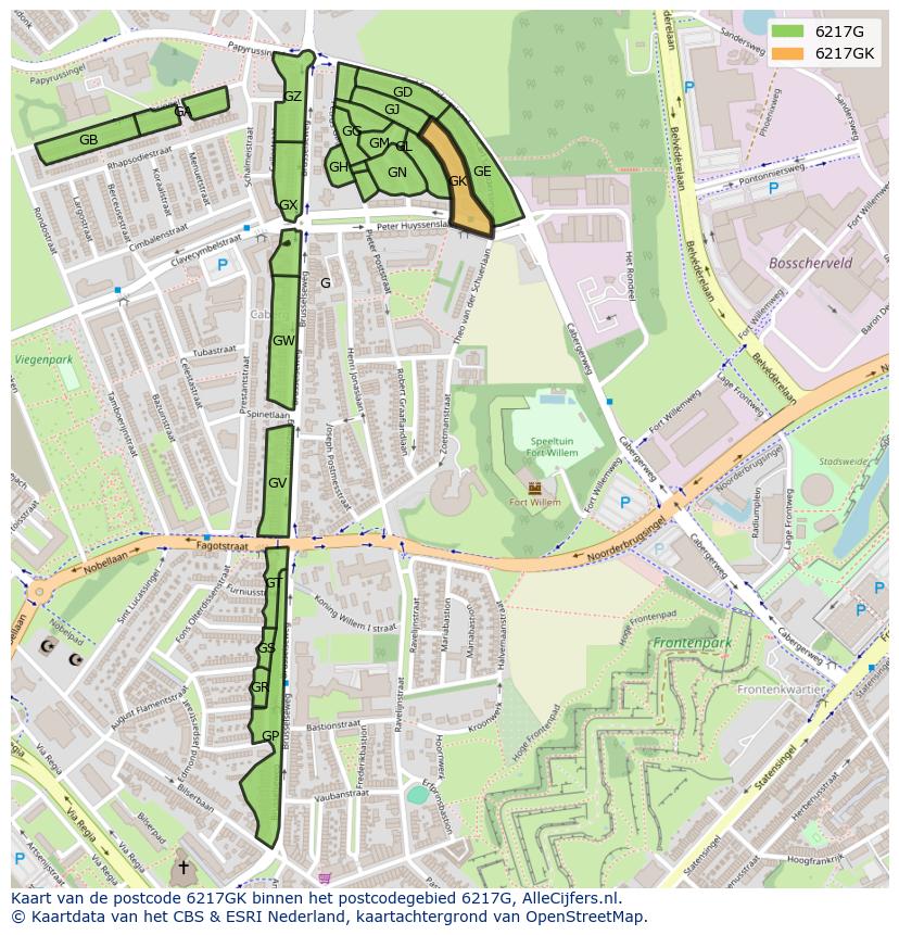 Afbeelding van het postcodegebied 6217 GK op de kaart.
