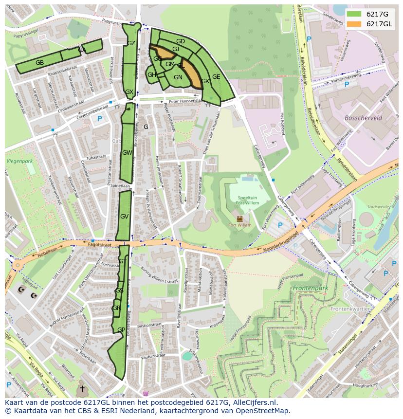 Afbeelding van het postcodegebied 6217 GL op de kaart.