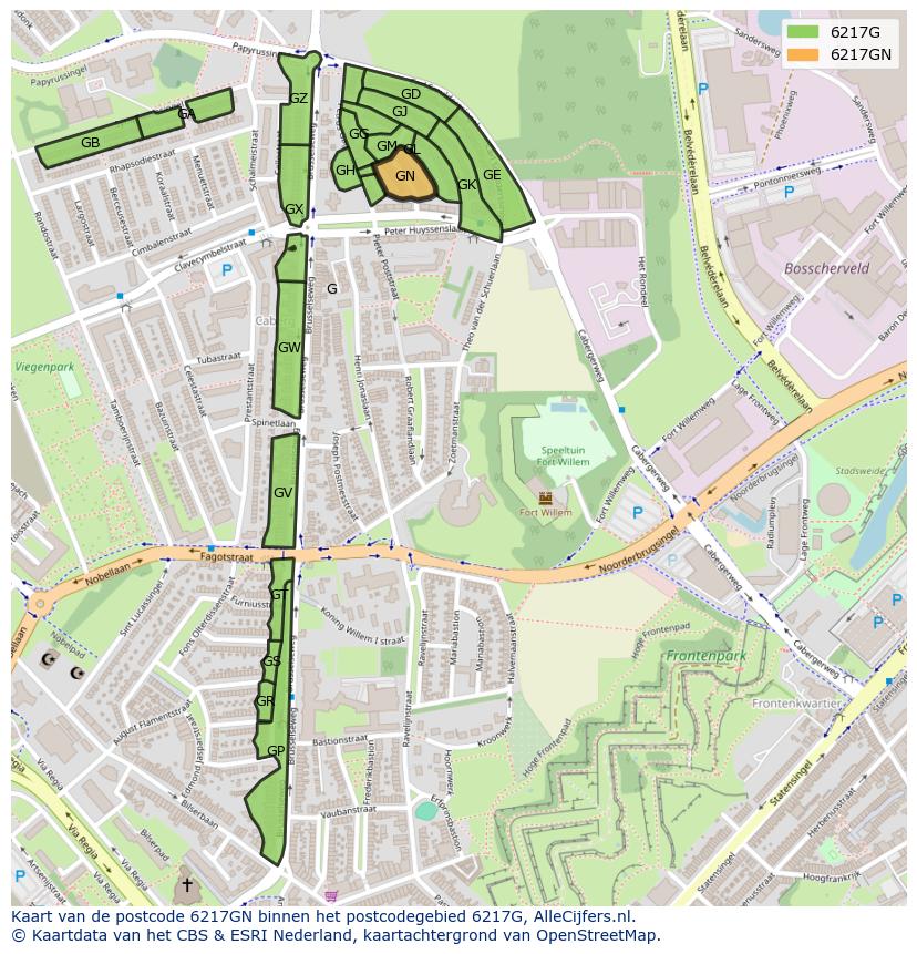 Afbeelding van het postcodegebied 6217 GN op de kaart.