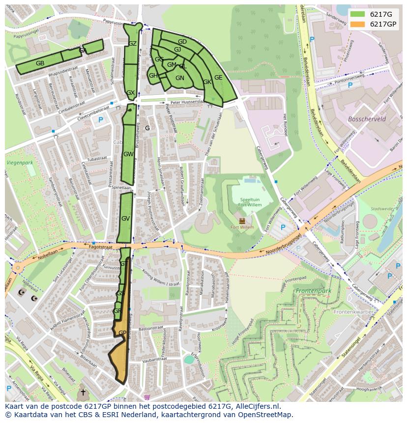 Afbeelding van het postcodegebied 6217 GP op de kaart.