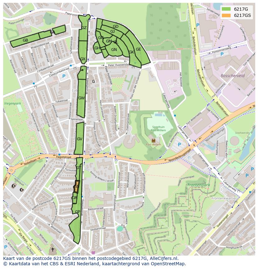 Afbeelding van het postcodegebied 6217 GS op de kaart.