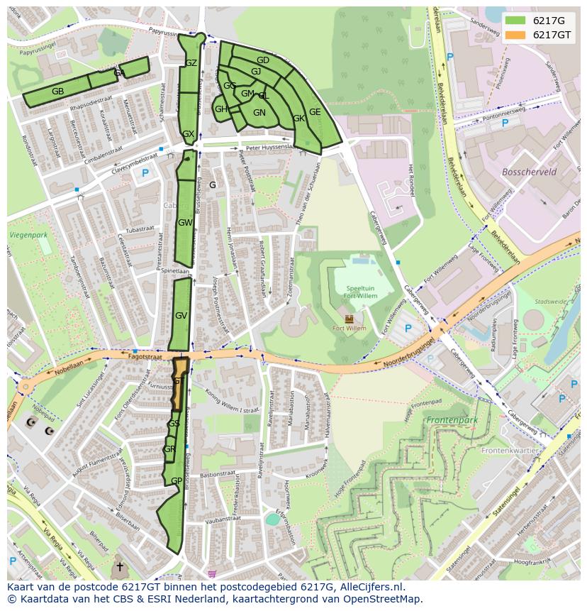 Afbeelding van het postcodegebied 6217 GT op de kaart.