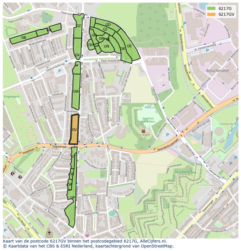 Afbeelding van het postcodegebied 6217 GV op de kaart.
