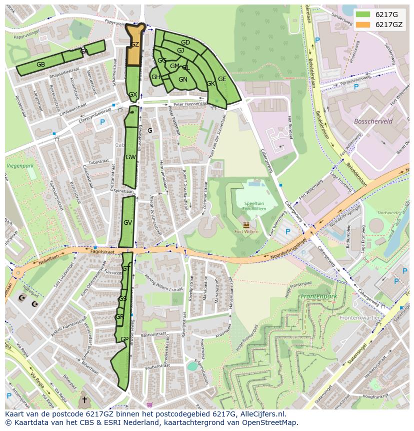 Afbeelding van het postcodegebied 6217 GZ op de kaart.