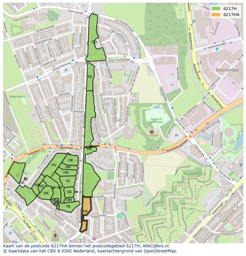 Afbeelding van het postcodegebied 6217 HA op de kaart.