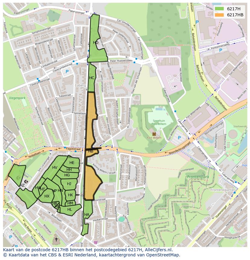 Afbeelding van het postcodegebied 6217 HB op de kaart.