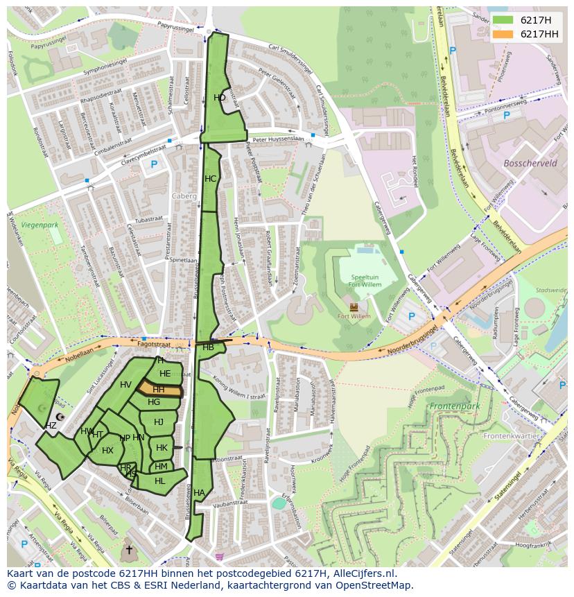 Afbeelding van het postcodegebied 6217 HH op de kaart.