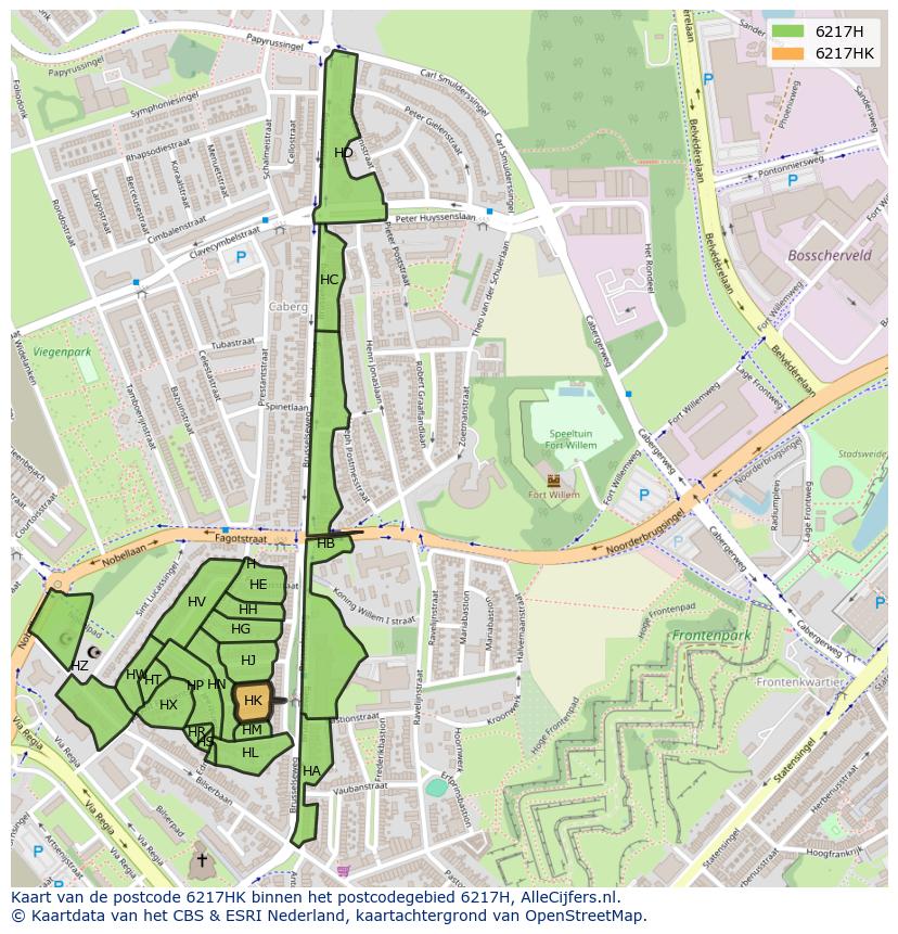 Afbeelding van het postcodegebied 6217 HK op de kaart.