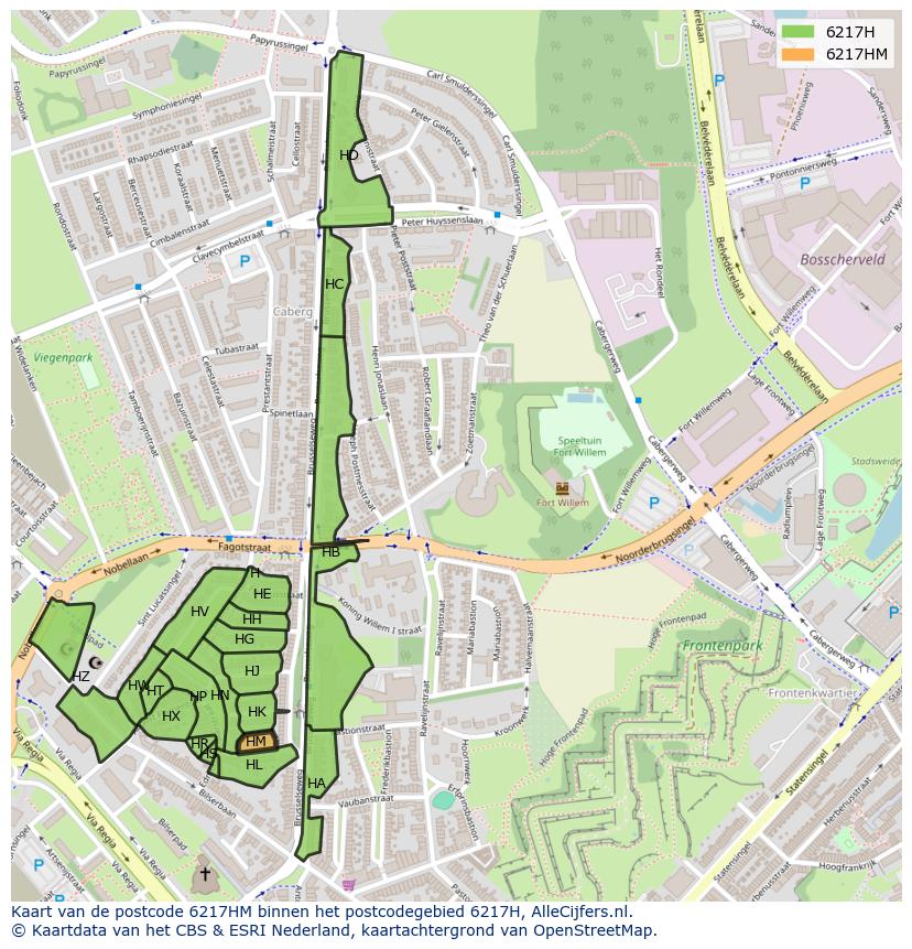 Afbeelding van het postcodegebied 6217 HM op de kaart.