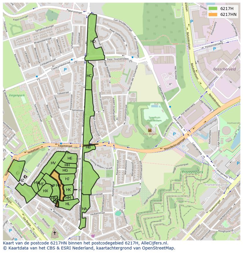 Afbeelding van het postcodegebied 6217 HN op de kaart.