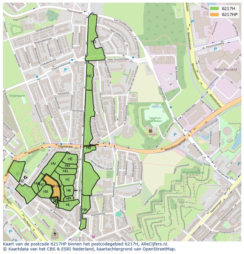 Afbeelding van het postcodegebied 6217 HP op de kaart.