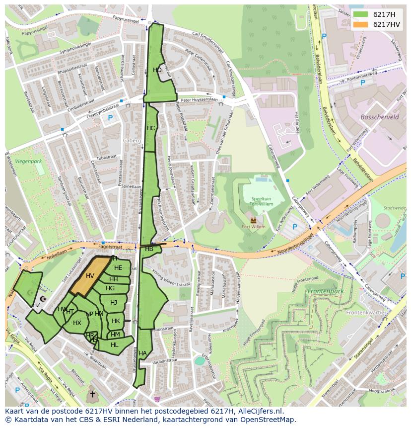 Afbeelding van het postcodegebied 6217 HV op de kaart.