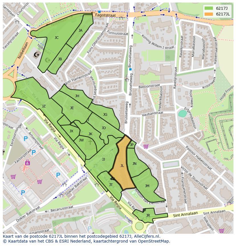 Afbeelding van het postcodegebied 6217 JL op de kaart.