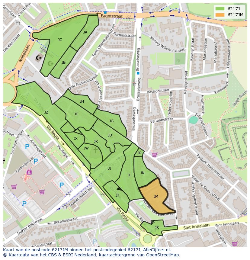 Afbeelding van het postcodegebied 6217 JM op de kaart.
