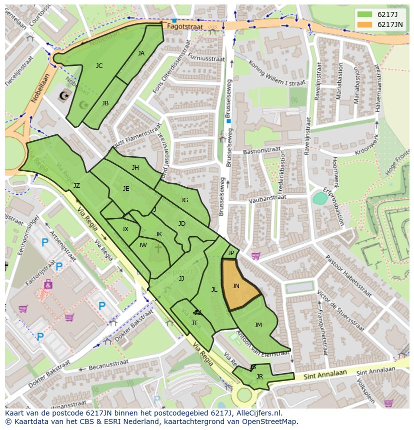 Afbeelding van het postcodegebied 6217 JN op de kaart.