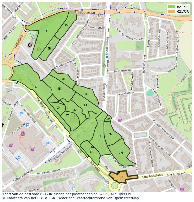 Afbeelding van het postcodegebied 6217 JR op de kaart.