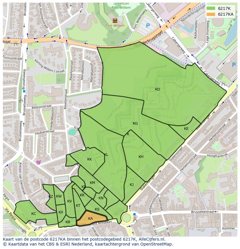 Afbeelding van het postcodegebied 6217 KA op de kaart.