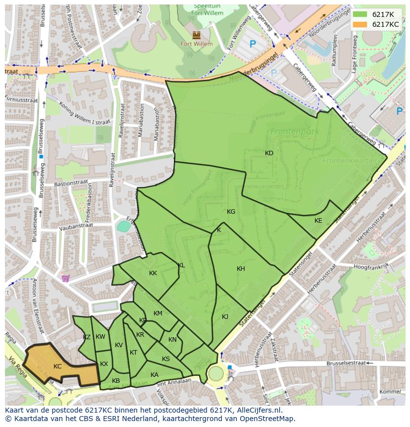 Afbeelding van het postcodegebied 6217 KC op de kaart.