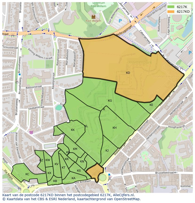 Afbeelding van het postcodegebied 6217 KD op de kaart.