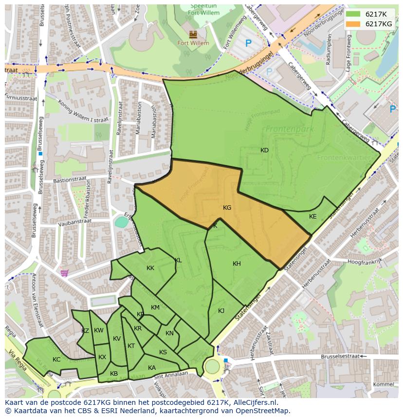 Afbeelding van het postcodegebied 6217 KG op de kaart.