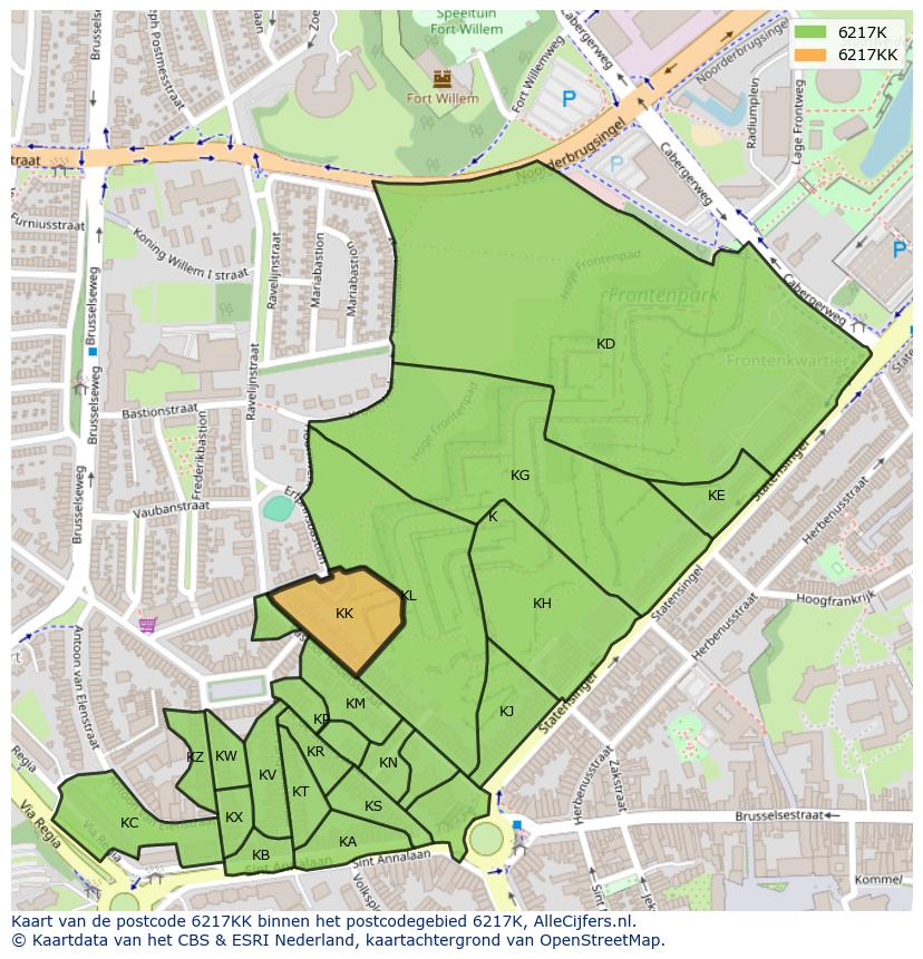 Afbeelding van het postcodegebied 6217 KK op de kaart.