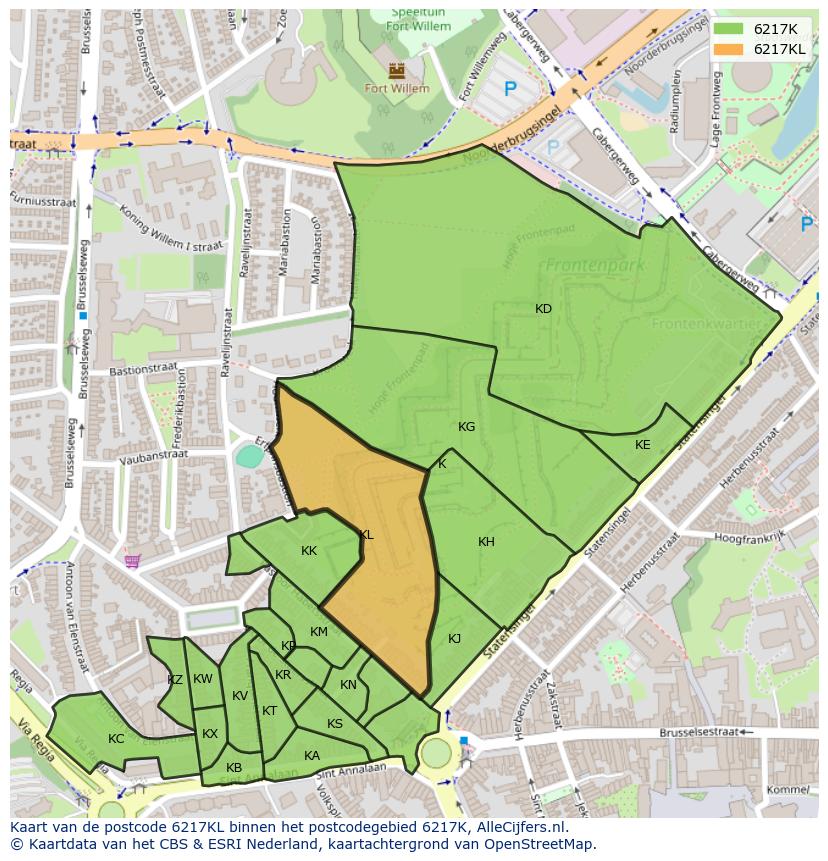 Afbeelding van het postcodegebied 6217 KL op de kaart.