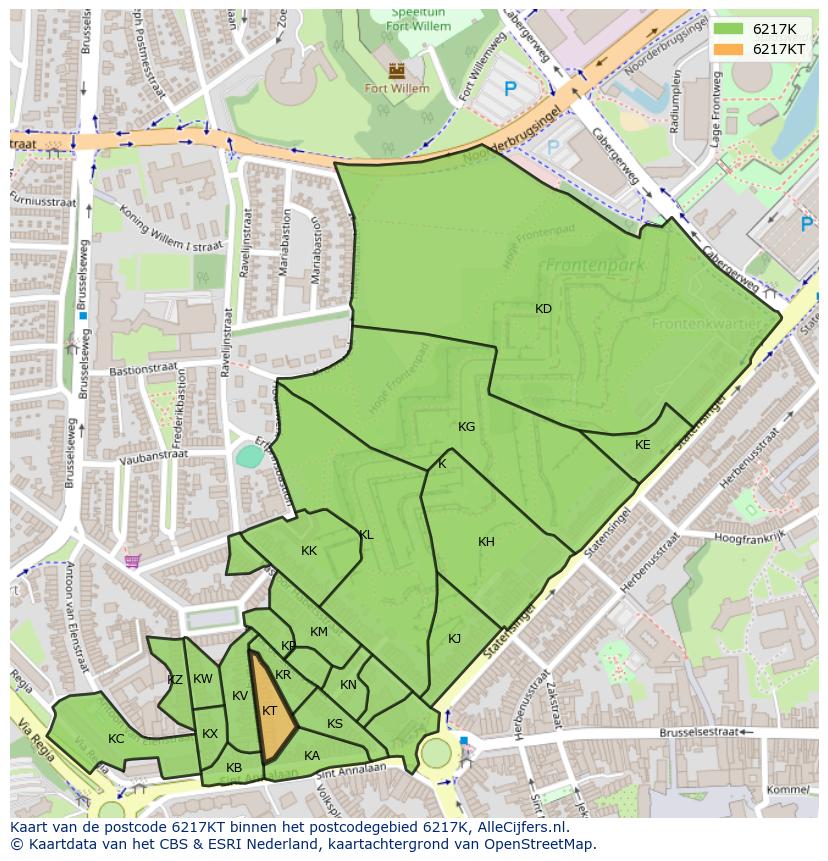 Afbeelding van het postcodegebied 6217 KT op de kaart.