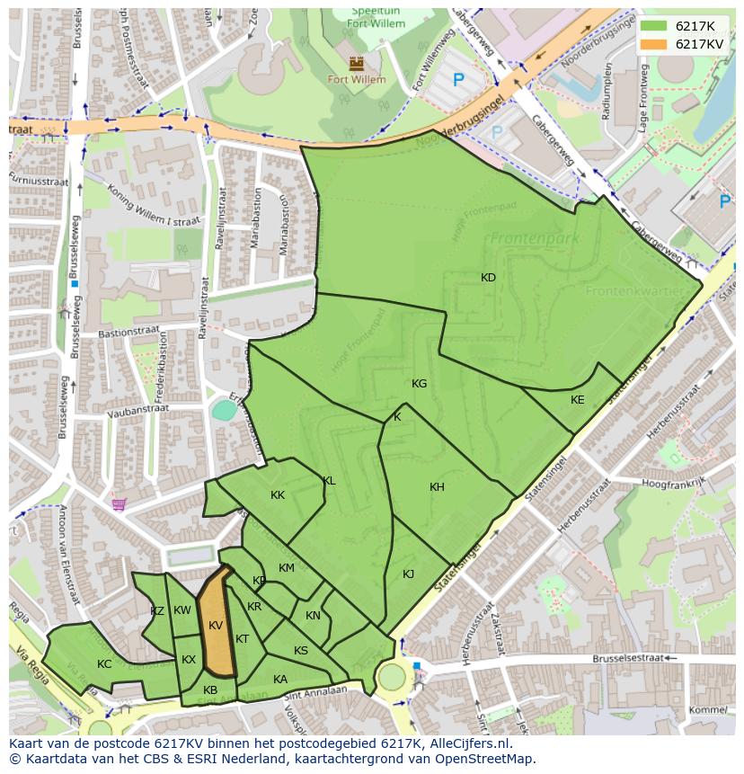 Afbeelding van het postcodegebied 6217 KV op de kaart.