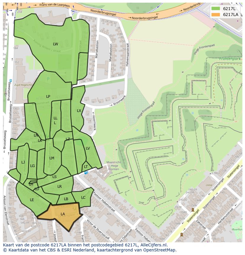 Afbeelding van het postcodegebied 6217 LA op de kaart.