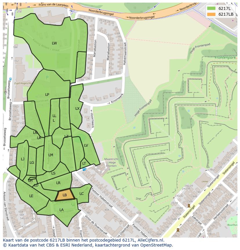 Afbeelding van het postcodegebied 6217 LB op de kaart.
