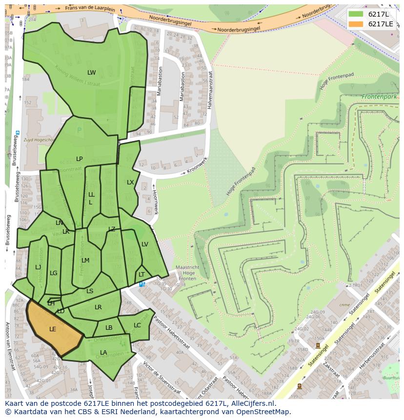 Afbeelding van het postcodegebied 6217 LE op de kaart.